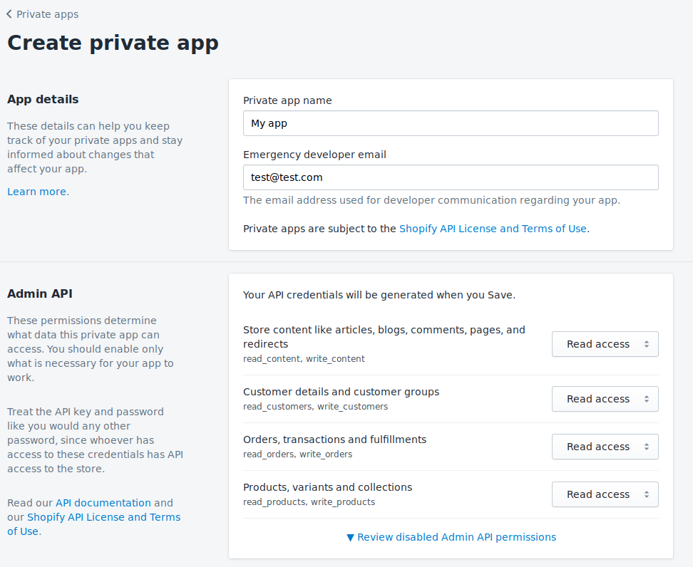 Create Private App