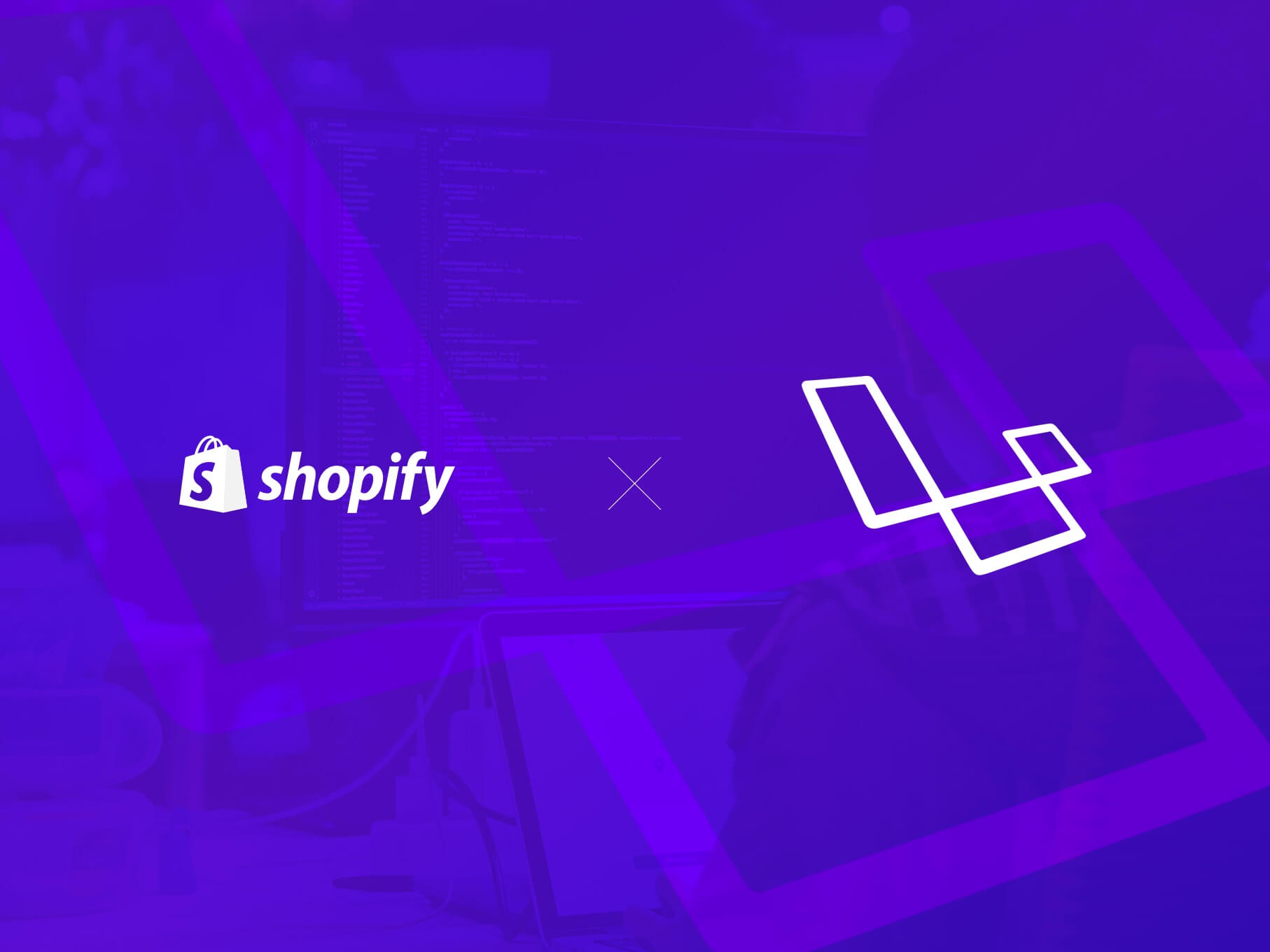 Shopify and Laravel logos on purple background